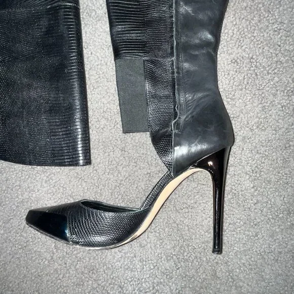 BCBGMAXAZRIA RUNWAY CONCORDE STAMPEDE OVER THE KNEE BLACK LEATHER BOOTS HTF 10M - Picture 3 of 16